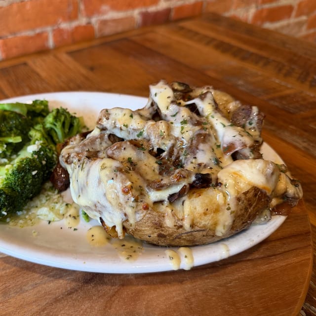 Bourbon Steakhouse Stuffed Baked Potato.