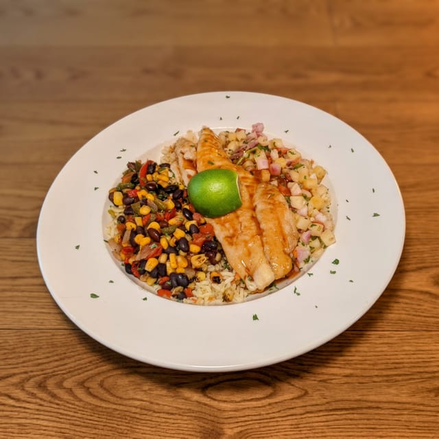 Hot Honey Haddock Rice Bowl.