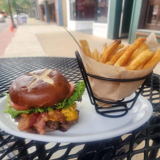 Smash Burger w/ Bacon on Pretzel Bun