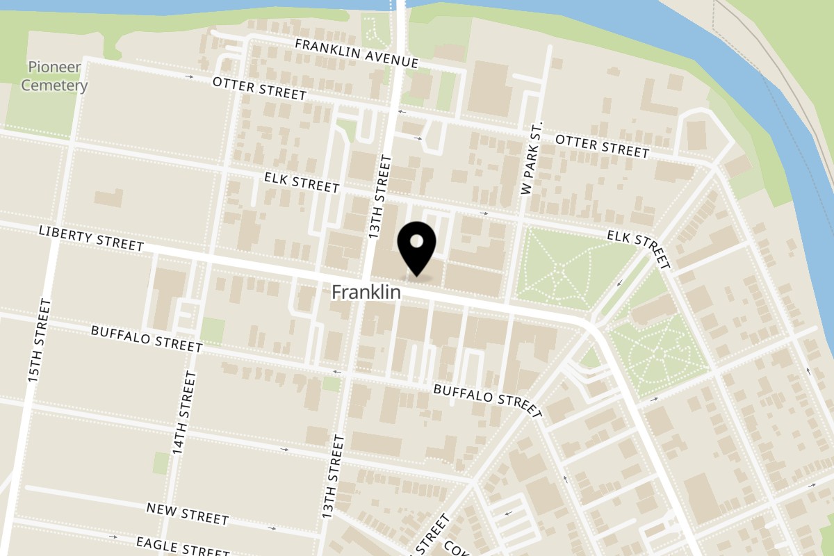 Map showing the location of Trails to Ales Brewery on 1270 Liberty St in Franklin